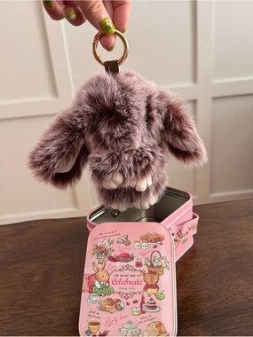 Plush Bunny Keychain Charm - Mauve Pink Faux Fur